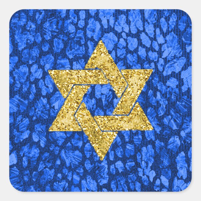 Sticker Carré Bat mitzvah Faux Blue Metallic Gold Parties scinti (Devant)