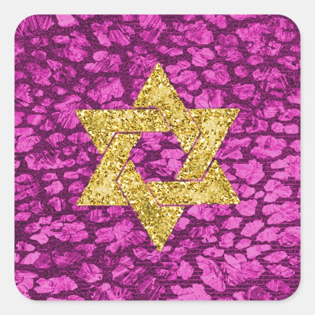 Sticker Carré Bat mitzvah Faux Pink Metallic Parties scintillant (Devant)