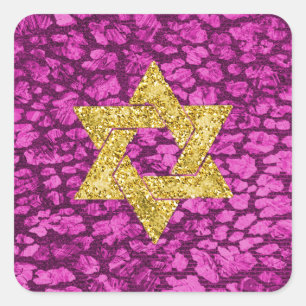 Sticker Carré Bat mitzvah Faux Pink Metallic Parties scintillant