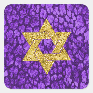 Sticker Carré Bat mitzvah Faux Purple Parties scintillant d'or m