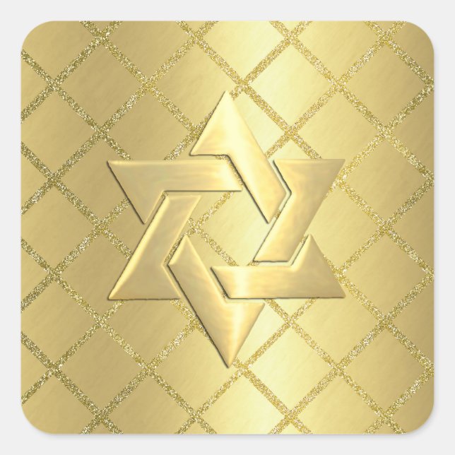 Sticker Carré Bat mitzvah Gold Star de David sur Gold Grid (Devant)