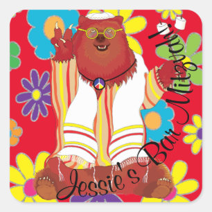 Sticker Carré Bat mitzvah Hippie Peace Bear
