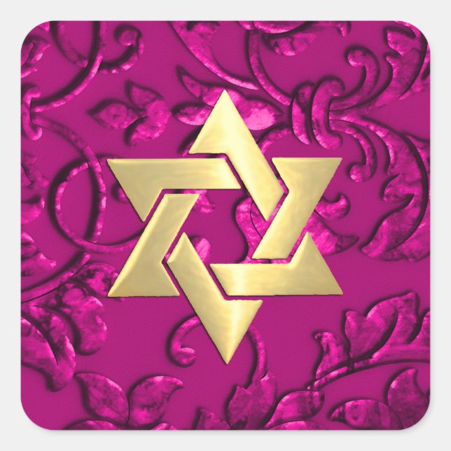 Sticker Carré Bat mitzvah Magenta Pink Damask (Devant)