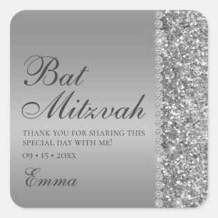 Sticker Carré Bat mitzvah Parties scintillant argent
