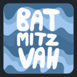 Sticker Carré BAT MITZVAH Personnalisable Bleu Grandes Vagues<br><div class="desc">Texte dessiné à la main par moi pour vous sur un motif bleu ondulé dessiné à la main. Ajoutez votre propre texte si vous le souhaitez. Pour plus de designs et de couleurs, consultez ma boutique ! Ou dites-moi si vous voulez quelque chose de personnalisé. J'ai aussi du papier d'emballage...</div>
