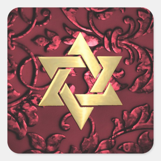 Sticker Carré Bat mitzvah Red Damask (Devant)