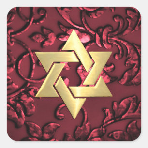 Sticker Carré Bat mitzvah Red Damask