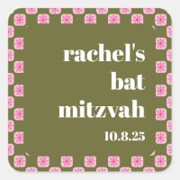 Bat mitzvah vert rose rétro en carton fleuri