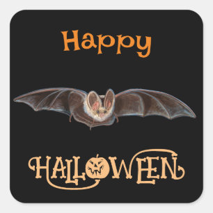 Sticker Carré Bat Pipistrellus Illustration Halloween heureux