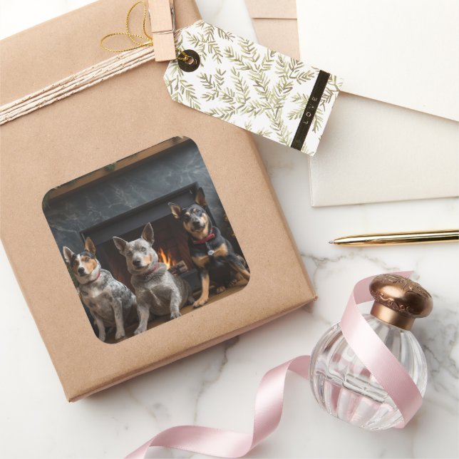 Sticker Carré Bataille australienne près de la cheminée Noël (Cadeaux)