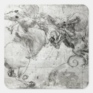 Sticker Carré Bataille entre un cavalier et un dragon, c.1482