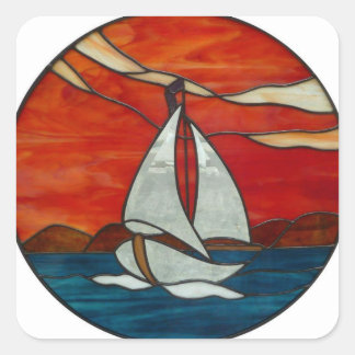 Sticker Carré Bateau à voile au coucher du soleil Design d'art e