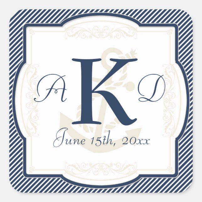 Sticker Carré Bateau Ancre nautique Diagonal Stripes Swirl Moder (Devant)