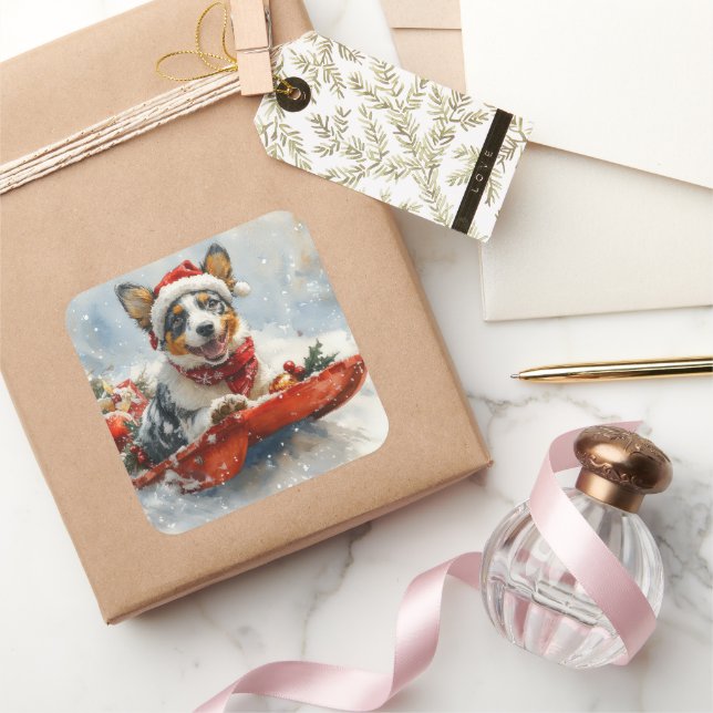 Sticker Carré Bateau australien en sledge laissez-le neiger Noël (Cadeaux)