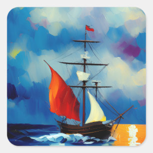 Sticker Carré Bateau dans la nuit