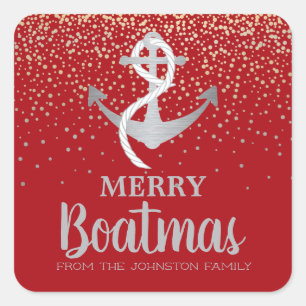Sticker Carré Bateau de Noël Ancres nautiques