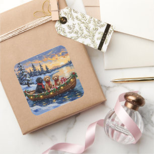 Sticker Carré Bateau de Noël Bernedoodle pour les Fêtes