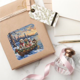 Sticker Carré Bateau de Noël du Shih Tzu pour les Fêtes