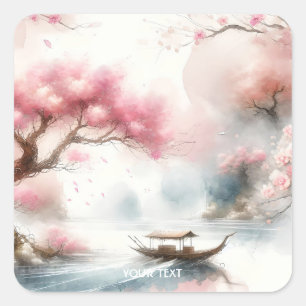 Sticker Carré Bateau Imaginaire Cute Pink Lake