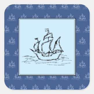Sticker Carré Bateau pirate sur le Motif de navire, bleu.
