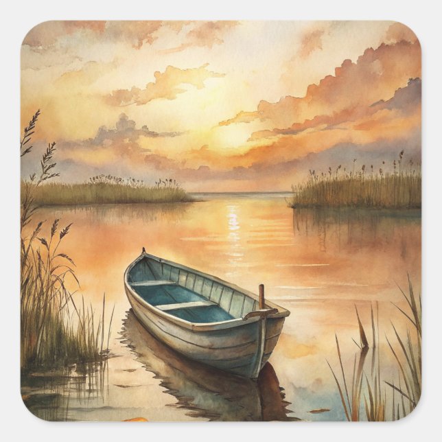 Sticker Carré Bateau sur le lac (Devant)