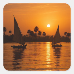 Sticker Carré Bateaux à voile Nil égyptien Sunset Art