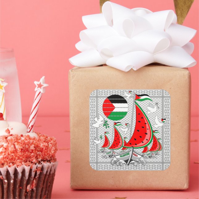 Sticker Carré Bateaux de la Flottille de la Liberté Mondiale à G (Fête)