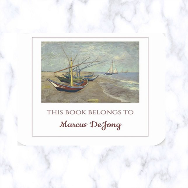 Sticker Carré Bateaux de pêche modifiables par Van Gogh Plaque d (Créateur téléchargé)