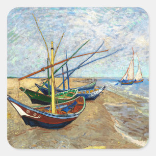 Sticker Carré Bateaux de pêche sur la plage de Saintes-Maries
