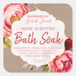 Sticker Carré Bath floral personnalisable de Papier d'emballage