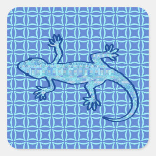 Sticker Carré Batik Tribal Gecko - bleu denim doux