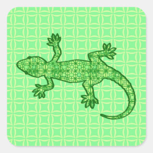 Sticker Carré Batik tribal Gecko - chaux et vert émeraude