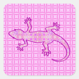 Sticker Carré Batik tribal Gecko - orchidée et coquille rose