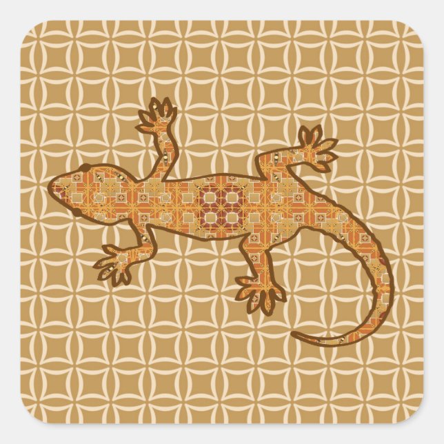 Sticker Carré Batik tribal Gecko - rouille, ambre et bronze (Devant)