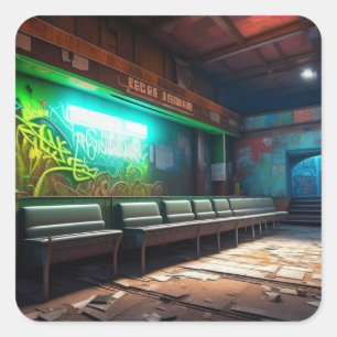 Sticker Carré Bâtiment abandonné Décadage urbain