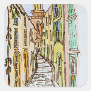 Sticker Carré Bâtiment de Saint-Tropez Côte d'Azur, France