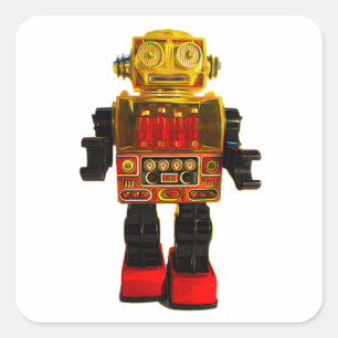 STICKER CARRÉ BÂTIMENT ROBOT RETRO.