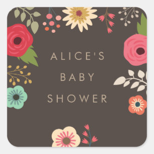 STICKER CARRÉ BÂTIMENTS DE BABY SHOWER FLORAUX MODERNES