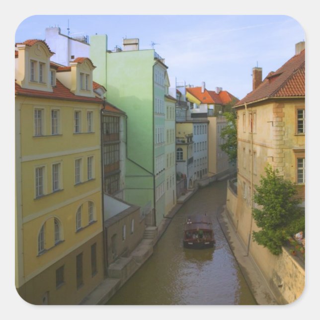 Sticker Carré Bâtiments historiques avec canal, Prague, Républiq (Devant)