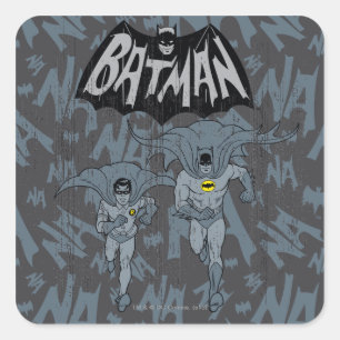 Sticker Carré Batman Et Robin Avec Logo Graphique Distressé