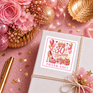 Sticker Carré Bâton de 30e anniversaire rose et or magnifique