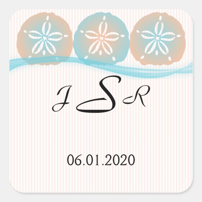Sticker Carré Bâton Monogramme de plage de pêche et de sable ble (Devant)