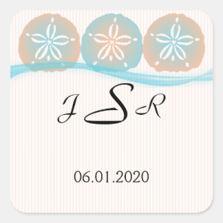 Sticker Carré Bâton Monogramme de plage de pêche et de sable ble