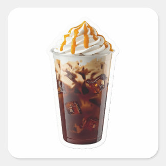 Sticker Carré Bâtonnet de café glacé 3D Premium avec coulis de c