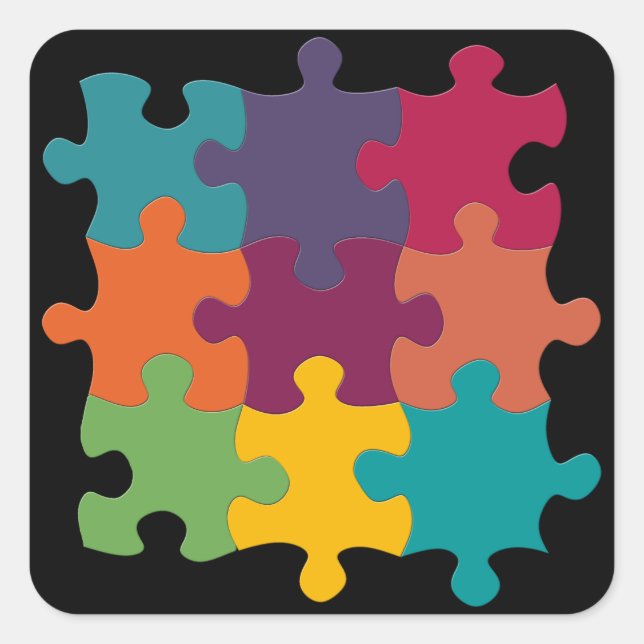 Sticker Carré bâtons de puzzle arc-en-ciel (Devant)