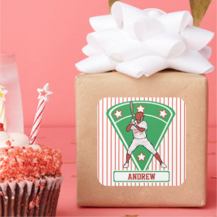 Sticker Carré Batterie de baseball personnalisée Star Rouge