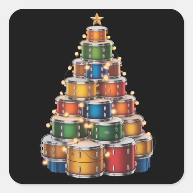Sticker Carré Batteur de l'arbre de Noël Drumms Xmas  (Devant)
