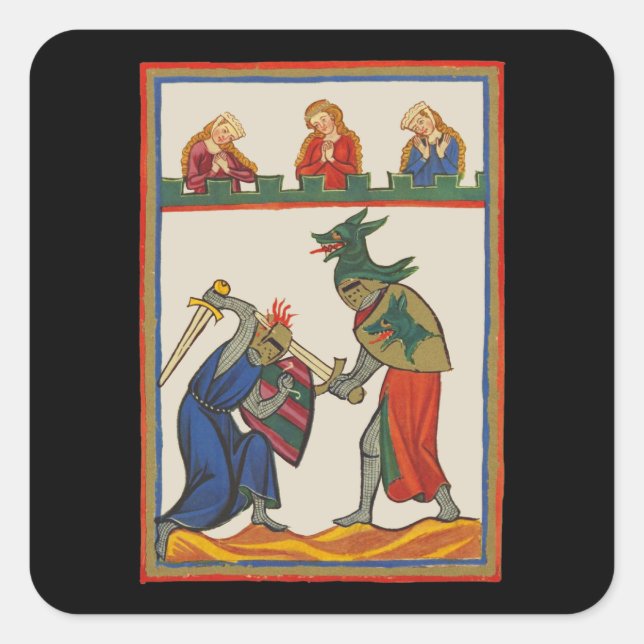 Sticker Carré Battre Les Chevaliers À Un Tournoi, 14e Siècle
