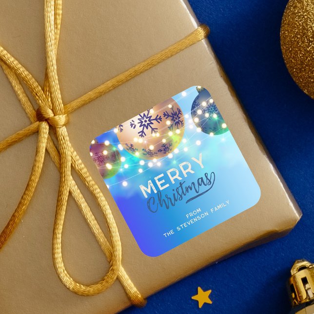 Sticker Carré Baubles de Noël Bleu Jumelé à cordes (Créateur téléchargé)