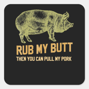 Sticker Carré BBQ BBQ Grill Pig Funny Pork Id Fumée qui rôti